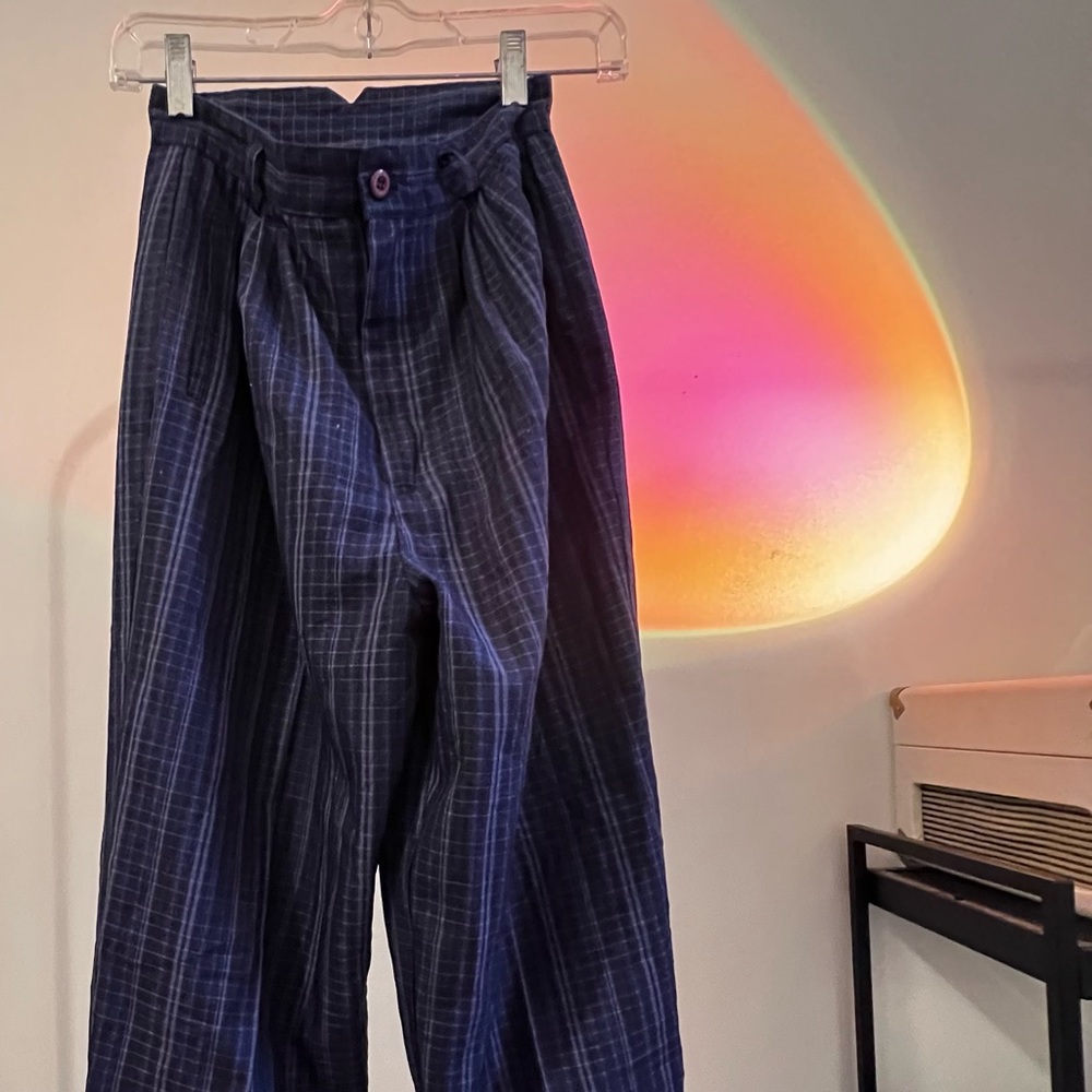 vintage navy plaid trousers from the brand “deb”